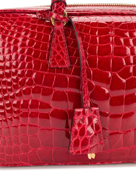 prada red faux alligator croc purse handbag tote